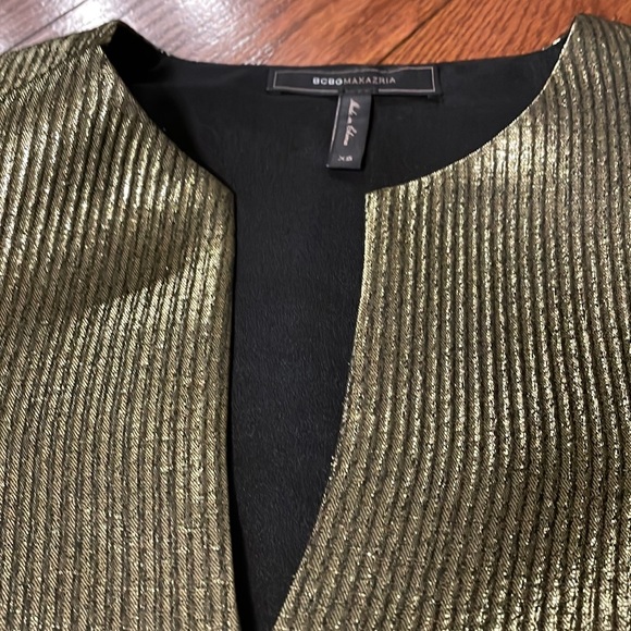 BCBG MaxAzria Gold metallic Valari Dress textured stripe XS bell 3/4 sleeves - Picture 8 of 12